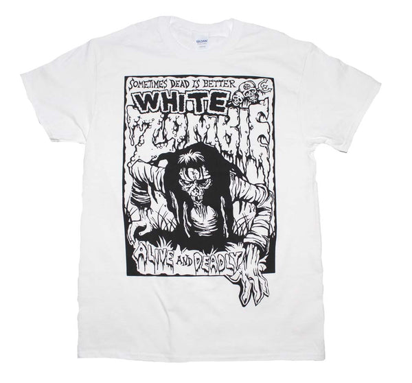 White Zombie Alive and Deadly White T-Shirt