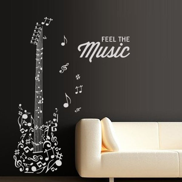 FEEL THE MUSIC Guitar Wall Decal Quote Vinyl Sticker Art Decor Design Mural SJA