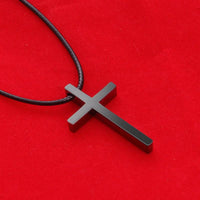Collier pendentif croix simple bijoux en cuir noir femmes hommes