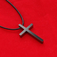 Collier pendentif croix simple bijoux en cuir noir femmes hommes