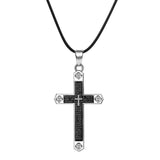 Simple Cross Pendent Necklace Black Leather Jewelry Women Men