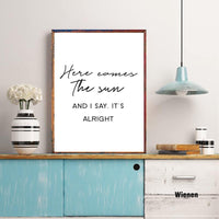 'Here Comes The Sun' Music Quotes Print Wall Art Decor