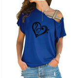 Treble Clef Bass Clef Heart T-Shirt Music Note Women Cotton Tops SJA9