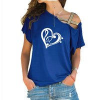 Treble Clef Bass Clef Heart T-Shirt Music Note Women Cotton Tops SJA9