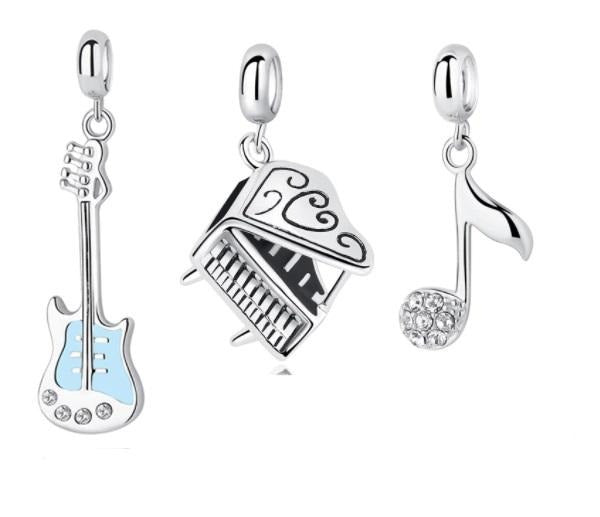 Pendants Sterling Silver Music Jewelry Bass Guitar/ Piano/ Eighth Note/ French Horn Charms